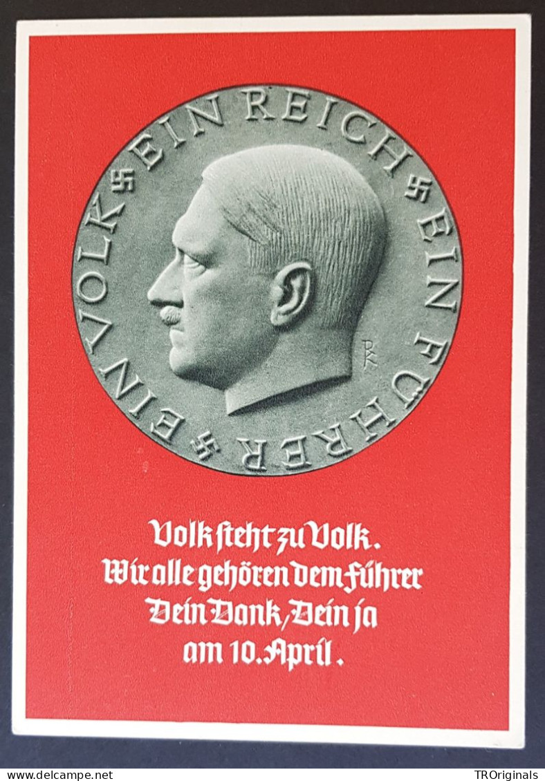 GERMANY THIRD 3rd REICH ORIGINAL PROPAGANDA POSTCARD COMMEMORATING ADOLF HITLER'S BIRTHDAY IN 1938 - Oorlog 1939-45