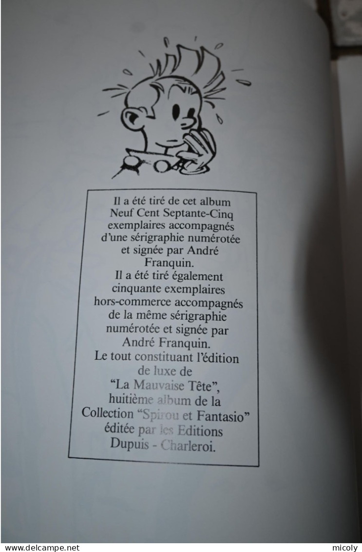 Livre BD Spirou et Fantasio noir et blanc 1987 La mauvaise tête Franquin livre à colorier