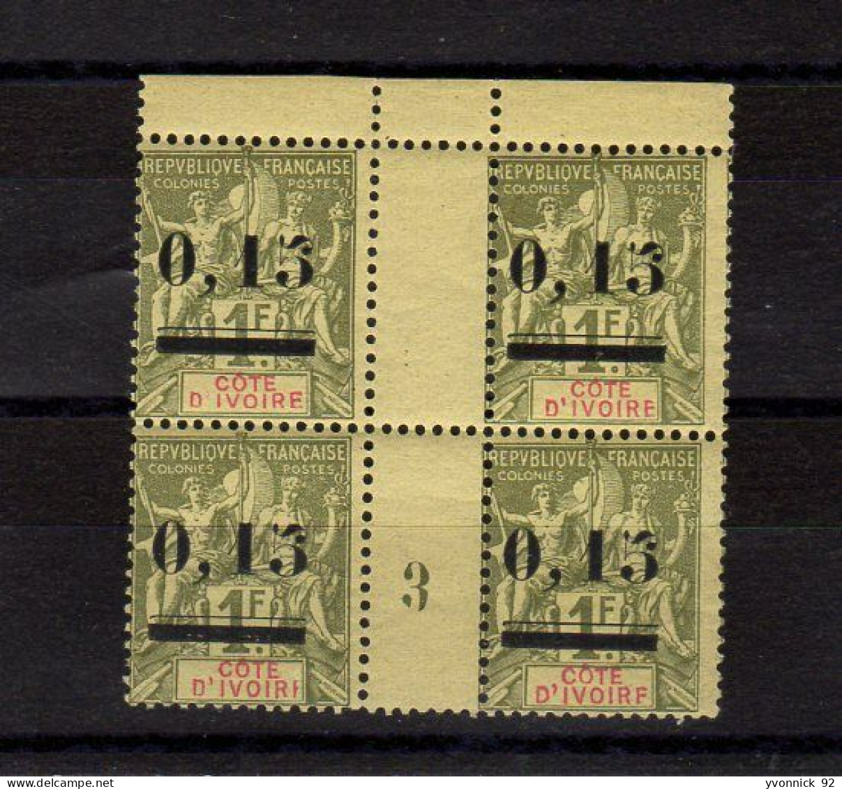 Côte - D ' Ivoire  _ 1bloc De 4 Timbres Millésimes 1893 Surchargé Neufs N °20 - Unused Stamps