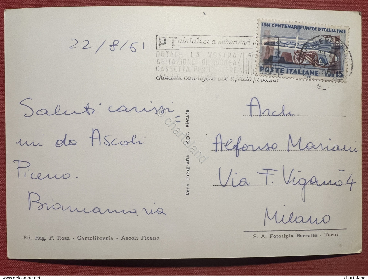 Cartolina - Ascoli Piceno - Portici Piazza Del Popolo ( Notturno ) - 1961 - Ascoli Piceno
