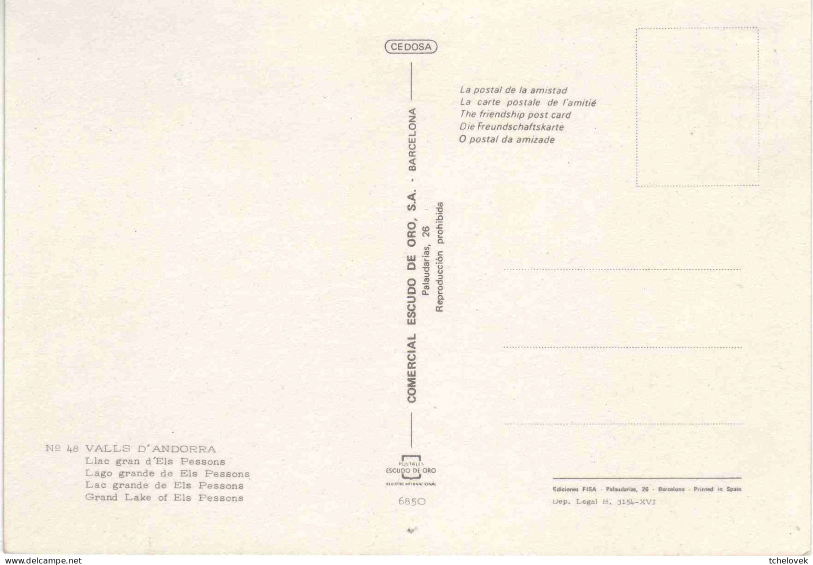 (99). Andorre Andorra Ed Cedosa N° 48 Lac D'Els Pessons & 305 Lac Dels Pessons. Timbres Sur Carte - Andorre