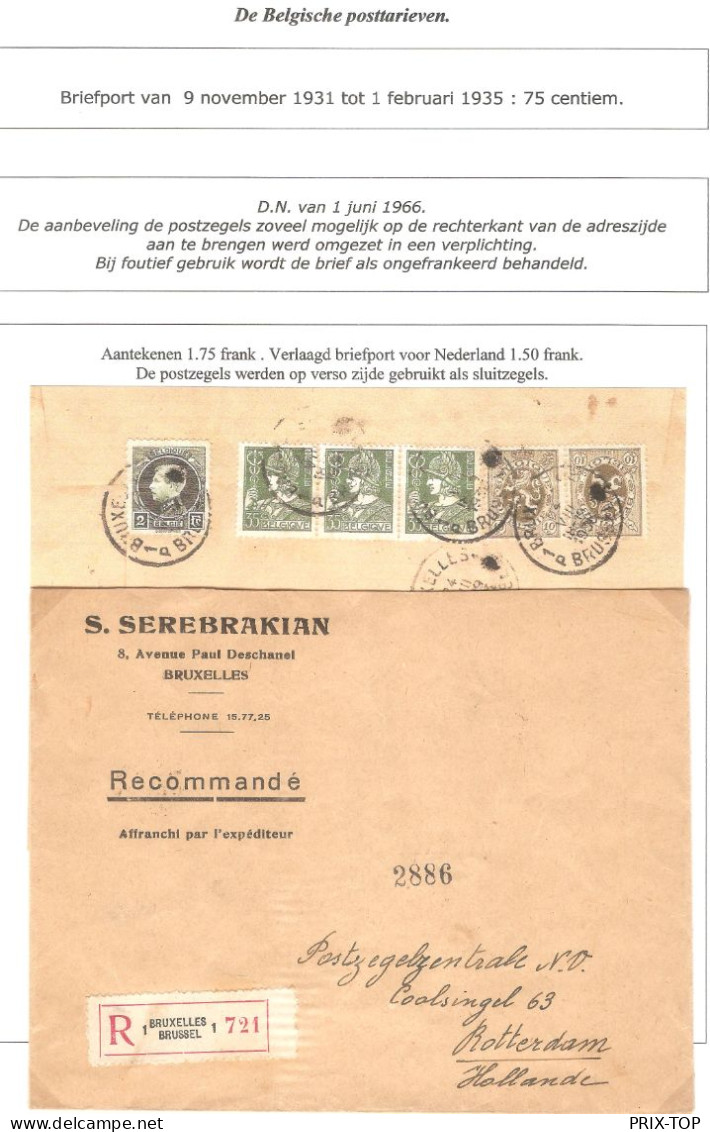 TP 420(2)-340(3)-216 Montenez S/L. Serebrakian Expédiée En Recommandé Obl. BXL 24/8/1936 > Hollande Rotterdam - Storia Postale