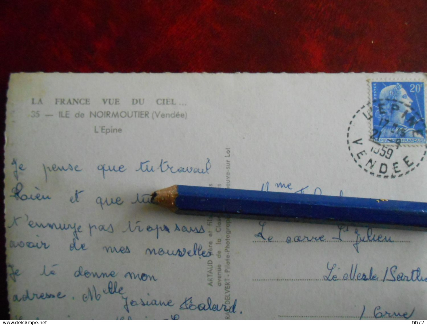 Cpsm  85 France Vue Du Ciel ILE DE NOIRMOUTIER  L 'épine  Circulée 1959    Edit Gaby  N 35  TAD Poste Vendée - Ile De Noirmoutier