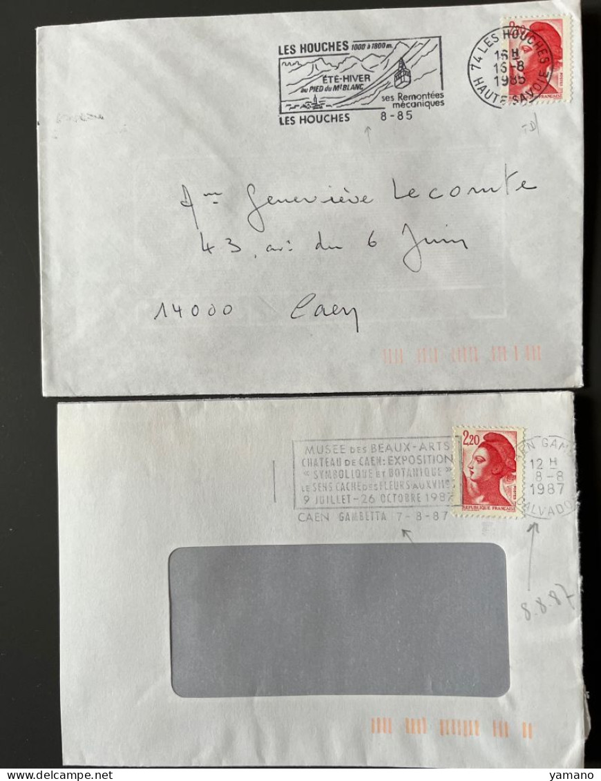 FRANCE 1985 Et 1987  -  2  Enveloppes Liberté 2.20 Avec  Des Anomalies Dans L'oblitération - Storia Postale