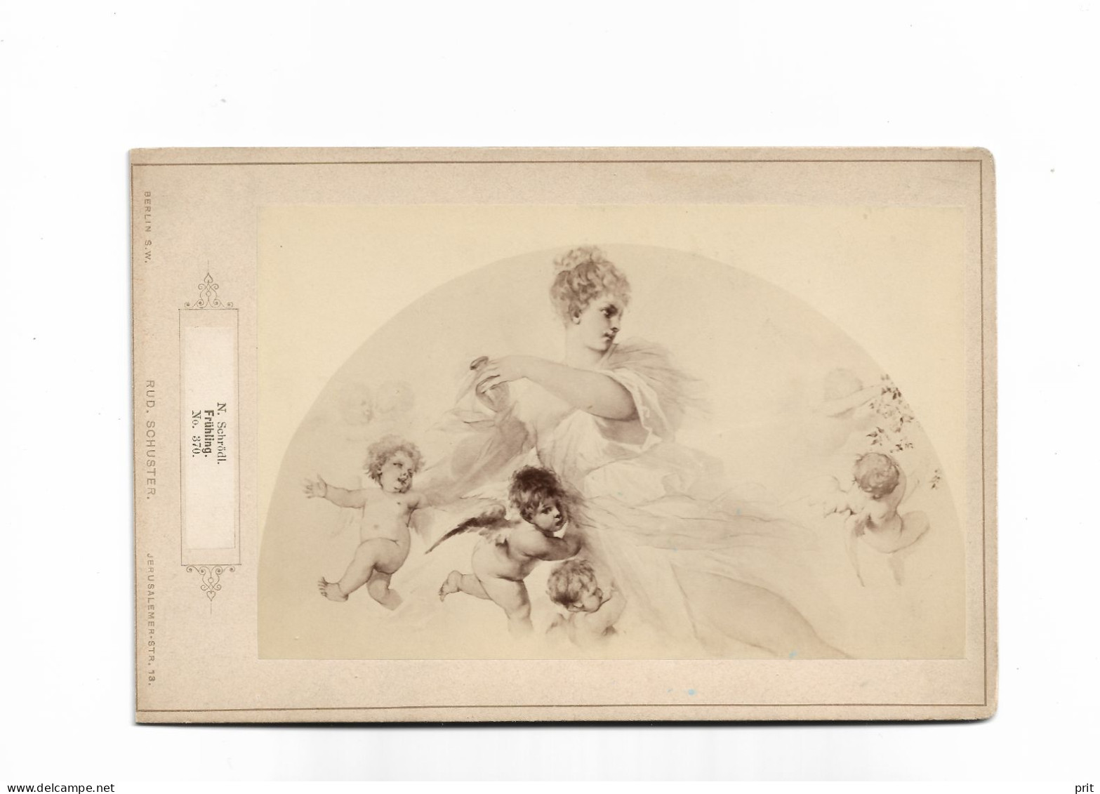Frühling Spring, N.Schrödl No 370, Angels 1890-1900s Photogravure On Cardboard. Publisher Rud.Schuster, Berlin Germany - Estampes & Gravures
