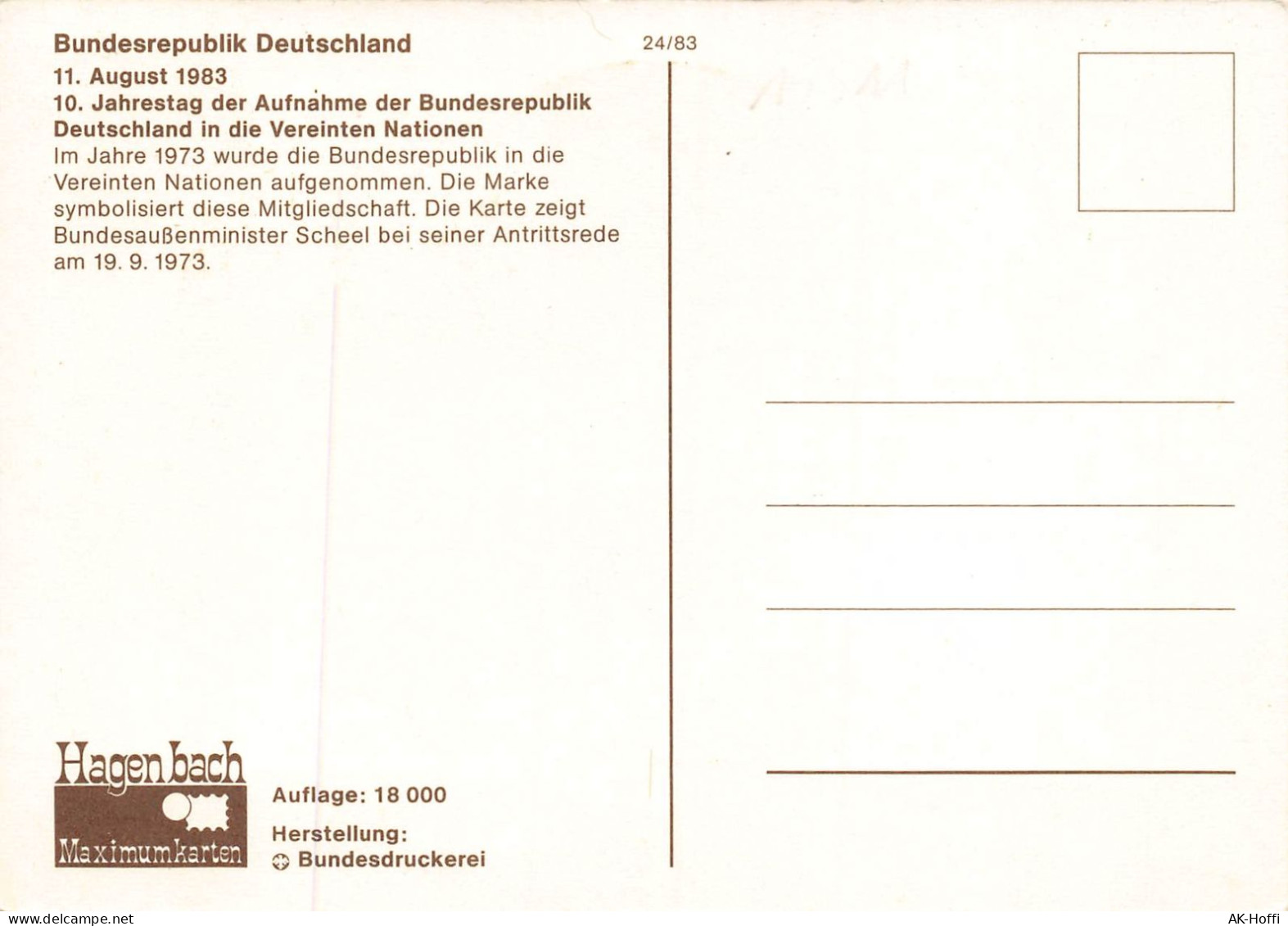 Hagenbach Maximumkarten - 10. Jahrestag Der Aufnahme Der Bundesrepublik Deutschland In Die Vereinten Nationen - 1981-2000