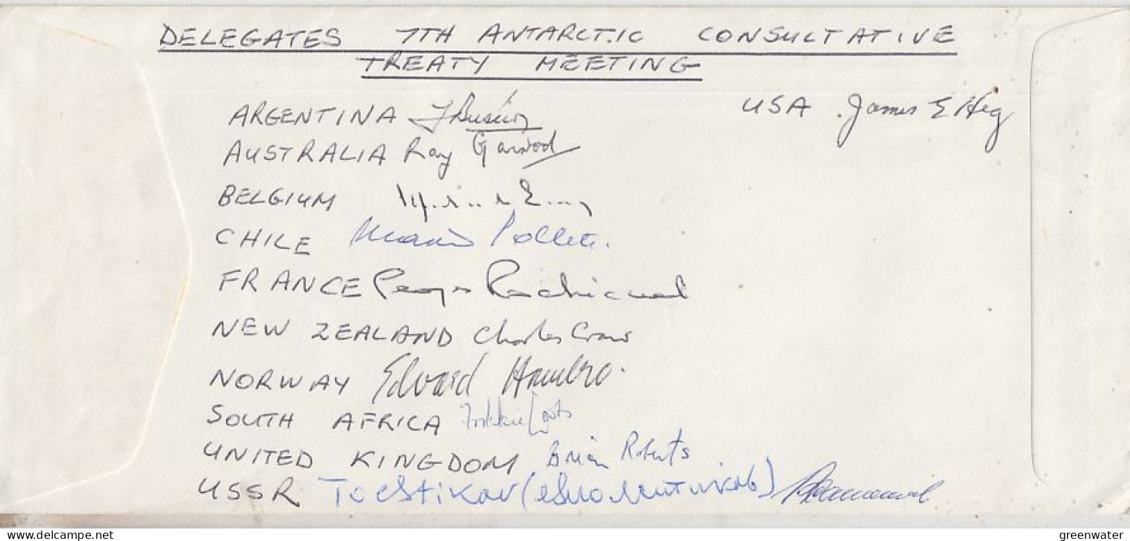 Ross Dependency "Delegates 7th. Antarctic Consultatie Treaty Meeting Wellington 1972 Ca Scott Base  20 NOV 1972 (RO206) - Covers & Documents