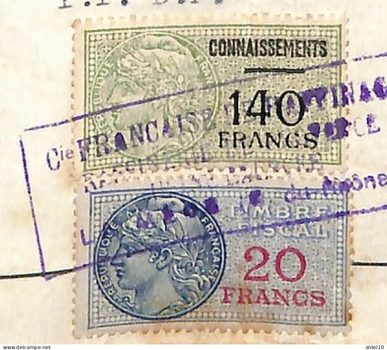 Connaissement De La Mède Pour Blaye 1951 Avec Timbres Valeur 140 Francs Vert + Unifié 20 F - Storia Postale