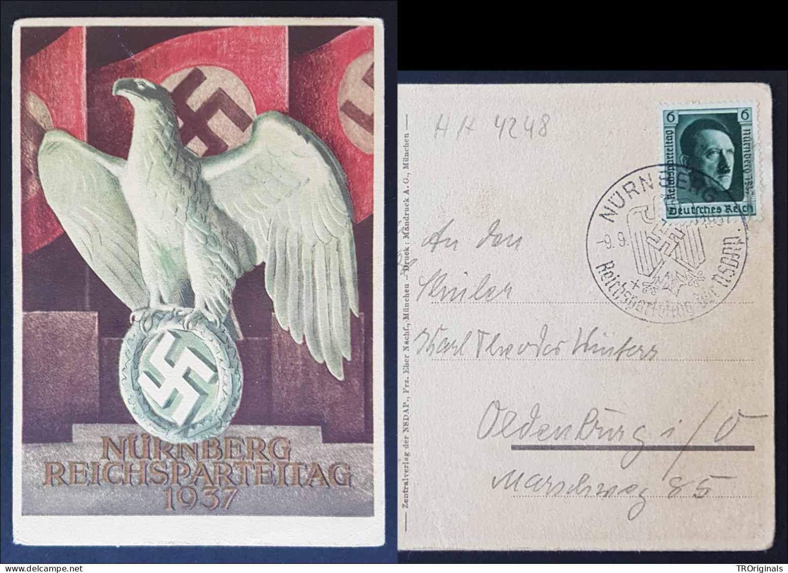 GERMANY THIRD 3rd REICH ORIGINAL POSTCARD NÜRNBERG RALLY 1937 IMPERIAL EAGLE - Guerre 1939-45