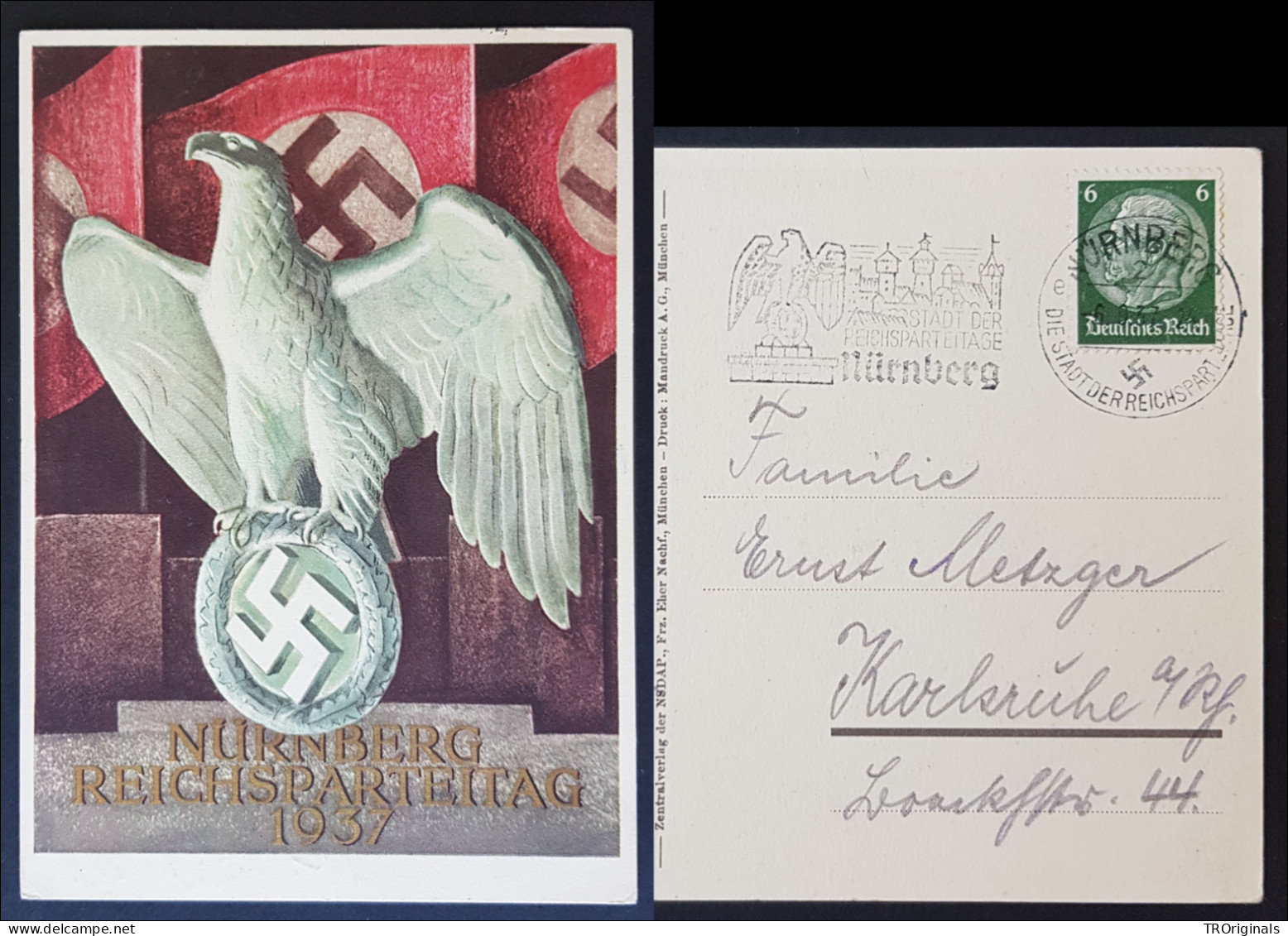 GERMANY THIRD 3rd REICH ORIGINAL POSTCARD NÜRNBERG RALLY 1937 IMPERIAL EAGLE - Guerre 1939-45