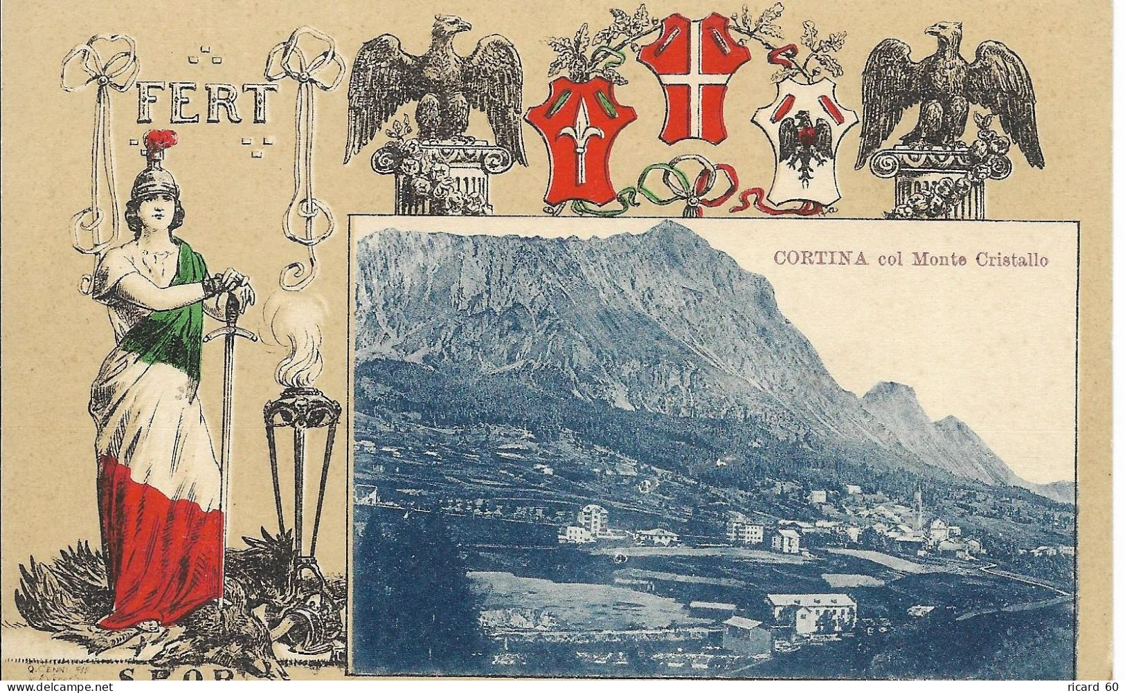 Cpa  Cortina, Collection FERT, Devise Et Blason De La Maison De Savoie, Col Monte Cristallo - Autres & Non Classés