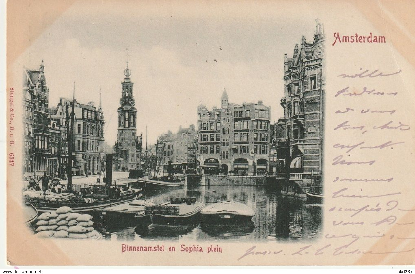 Amsterdam Binnenamstel Met Sophia Plein Levendig Paardentram Scheepvaart Dekschuiten  ±1901   5045 - Amsterdam