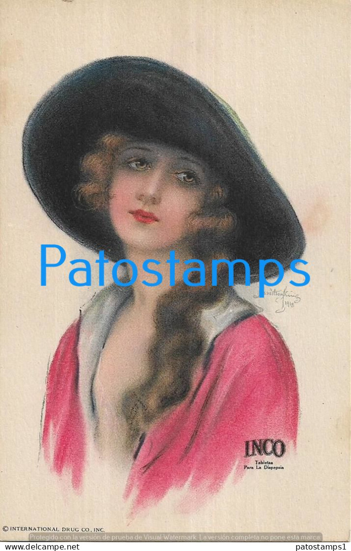 228226 ARGENTINA  ART ARTE WOMAN WITH A HAT PUBLICITY INCO PASTILLA PARA LA DISPEPSIA NO POSTAL POSTCARD - Argentine