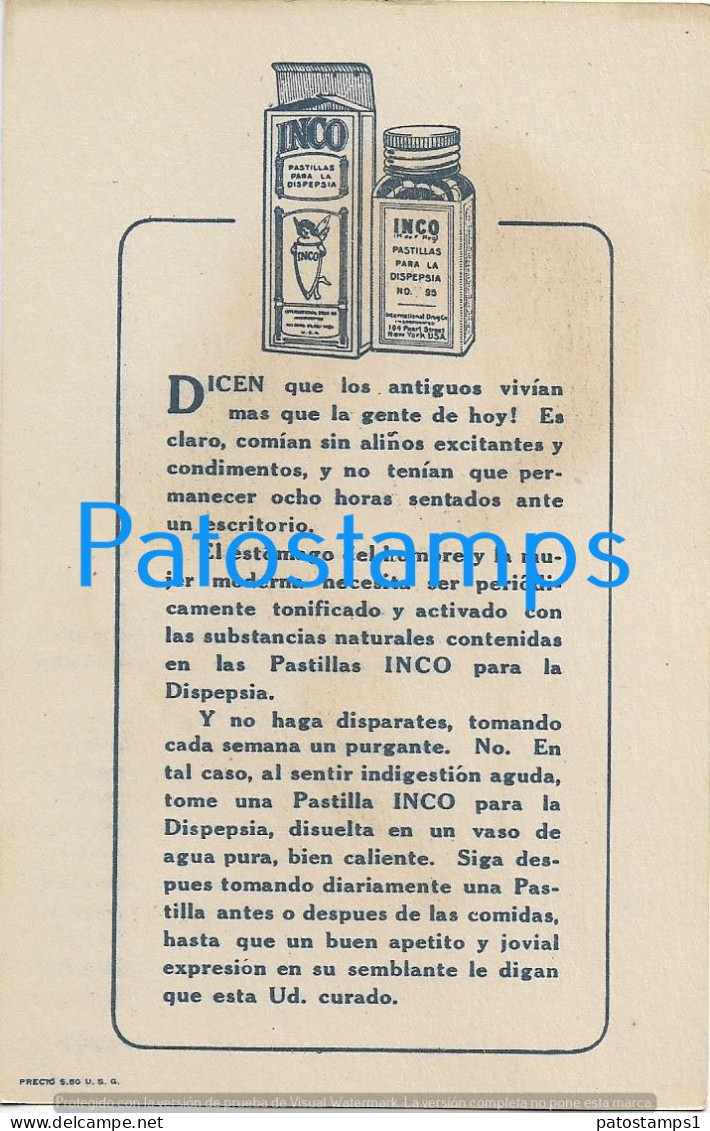 228226 ARGENTINA  ART ARTE WOMAN WITH A HAT PUBLICITY INCO PASTILLA PARA LA DISPEPSIA NO POSTAL POSTCARD - Argentine