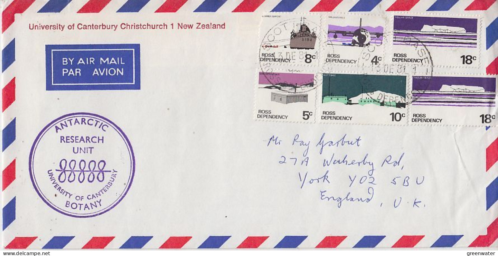 Ross Dependency University Of Canterbury Cover + Letter (Cape Bird) Ca Scott Base 13 DEC 1981 (RO209) - Covers & Documents