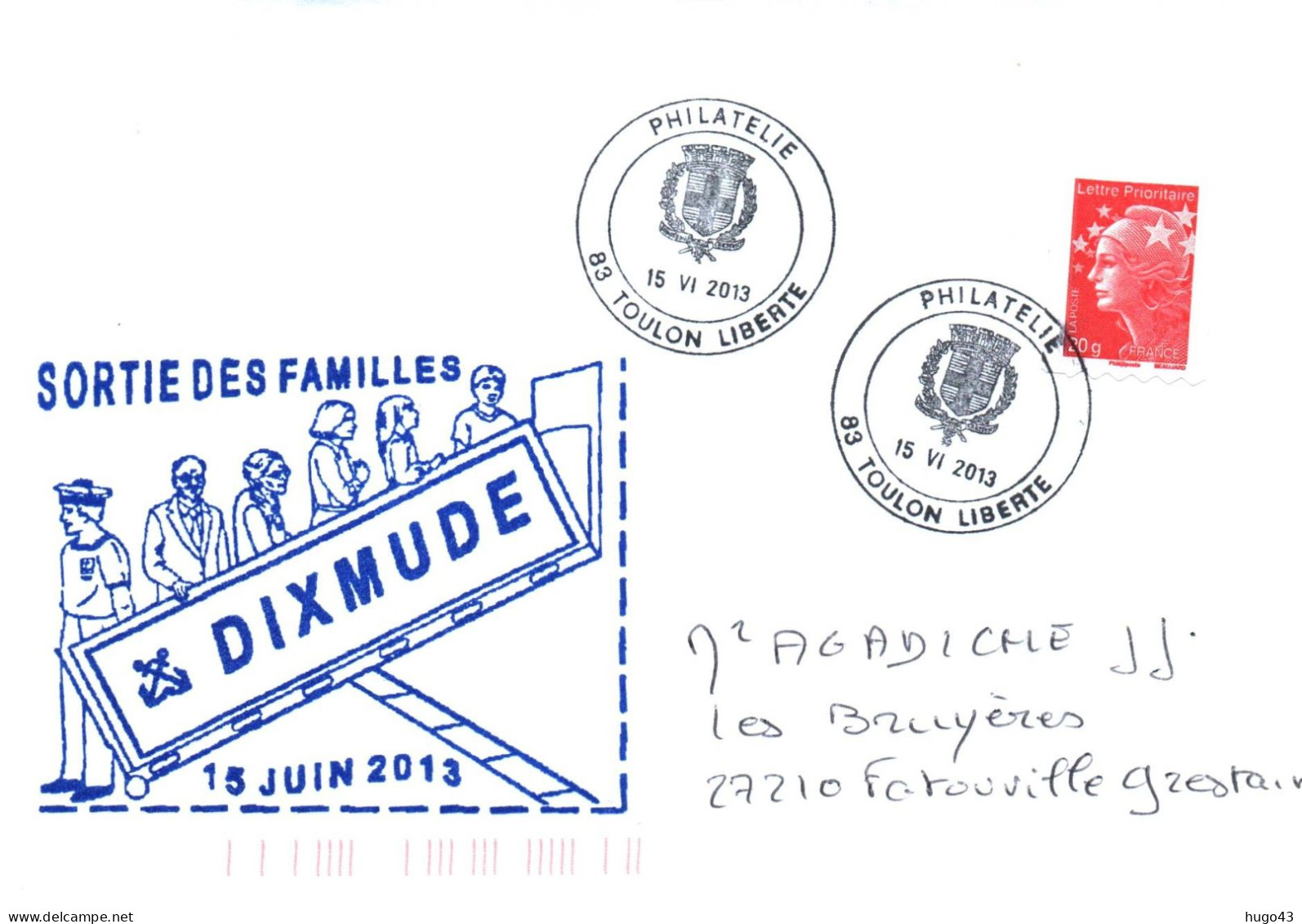 ENVELOPPE AVEC CACHET DIXMUDE - SORTIE DES FAMILLES - LE 15/06/2013 - Naval Post