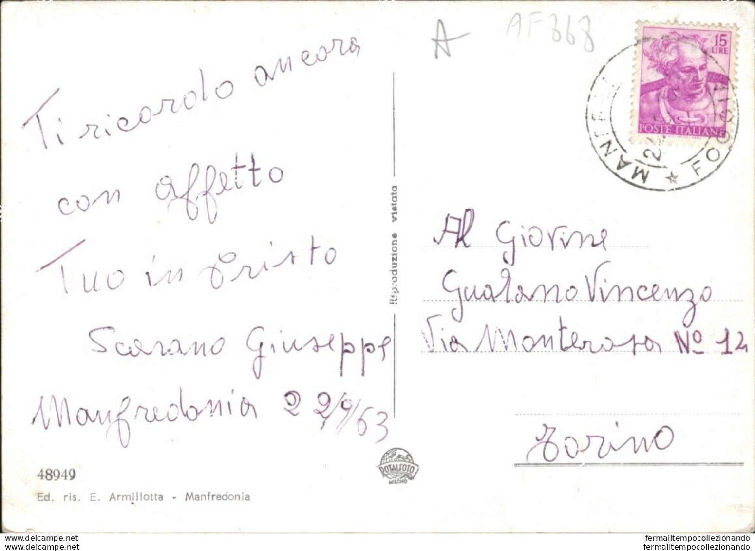 Af868 Cartolina Saluti Da Manfredonia Provincia Di Foggia Puglia - Foggia