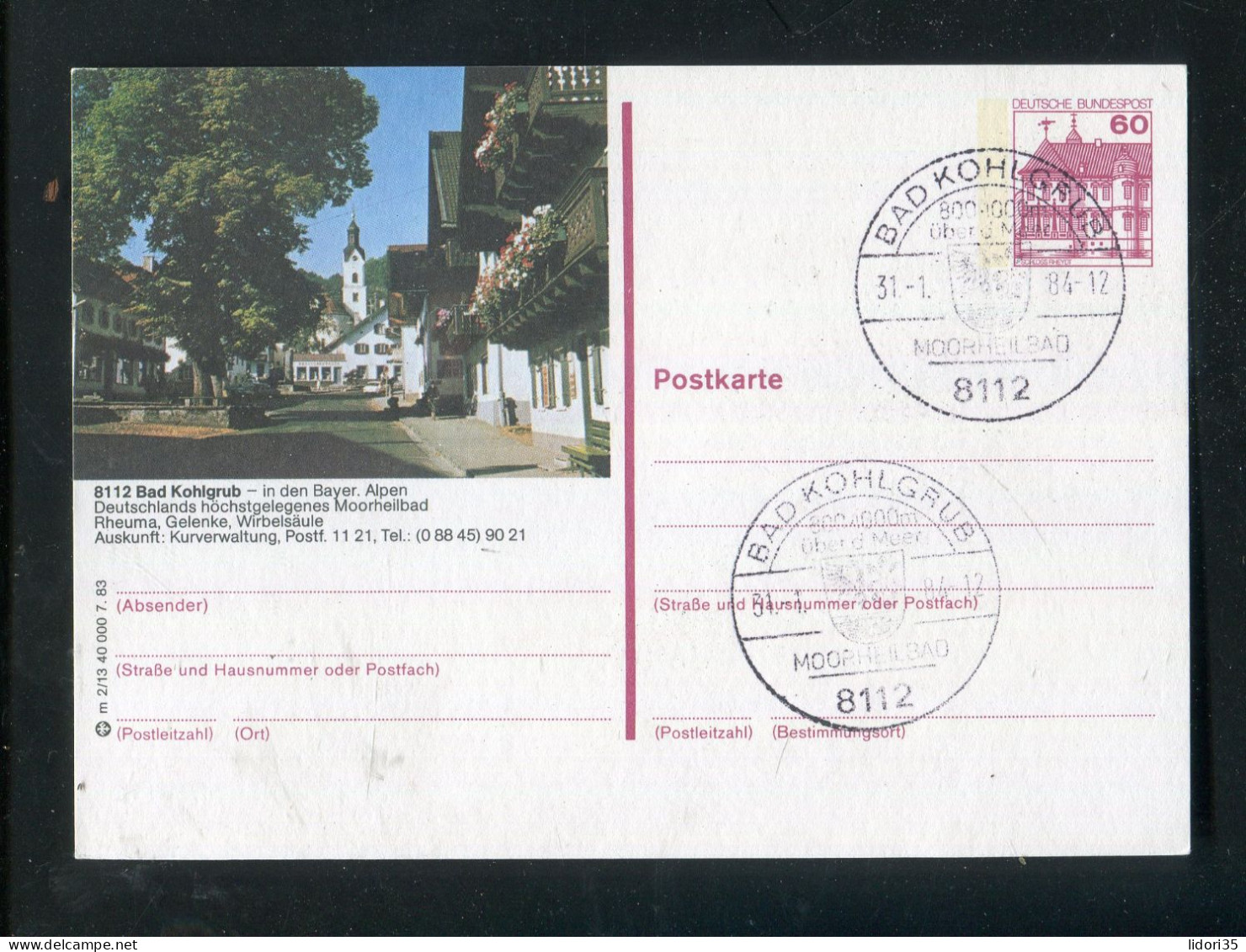 "BUNDESREPUBLIK DEUTSCHLAND" 1983, Bildpostkarte Mit Bildgleichem Stempel Ex "BAD KOHLGRUB" (L1198) - Postales Ilustrados - Usados