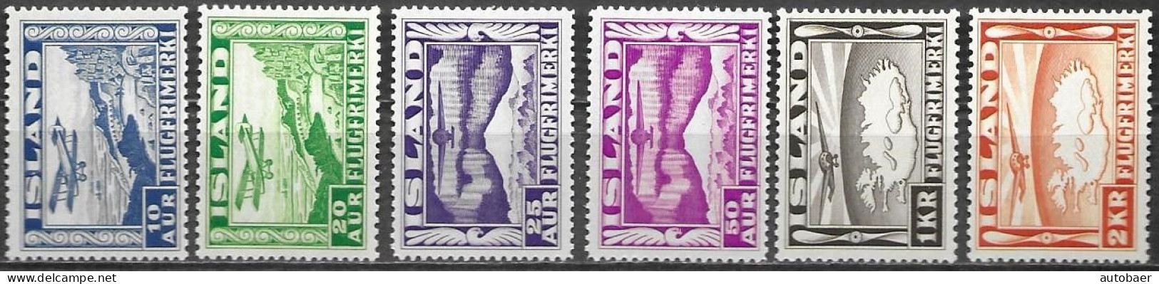 Island Iceland Islande 1934 Airmail Aircraft Michel No. 175-80 (176B,177A) Postfrisch Neuf MNH ** - Nuovi