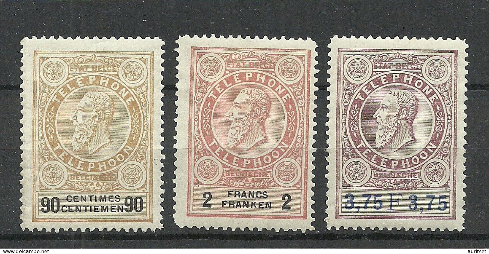 BELGIEN Belgium 1891, Telephone Stamps, 3 Pcs MNH/MH - Teléfono [TE]