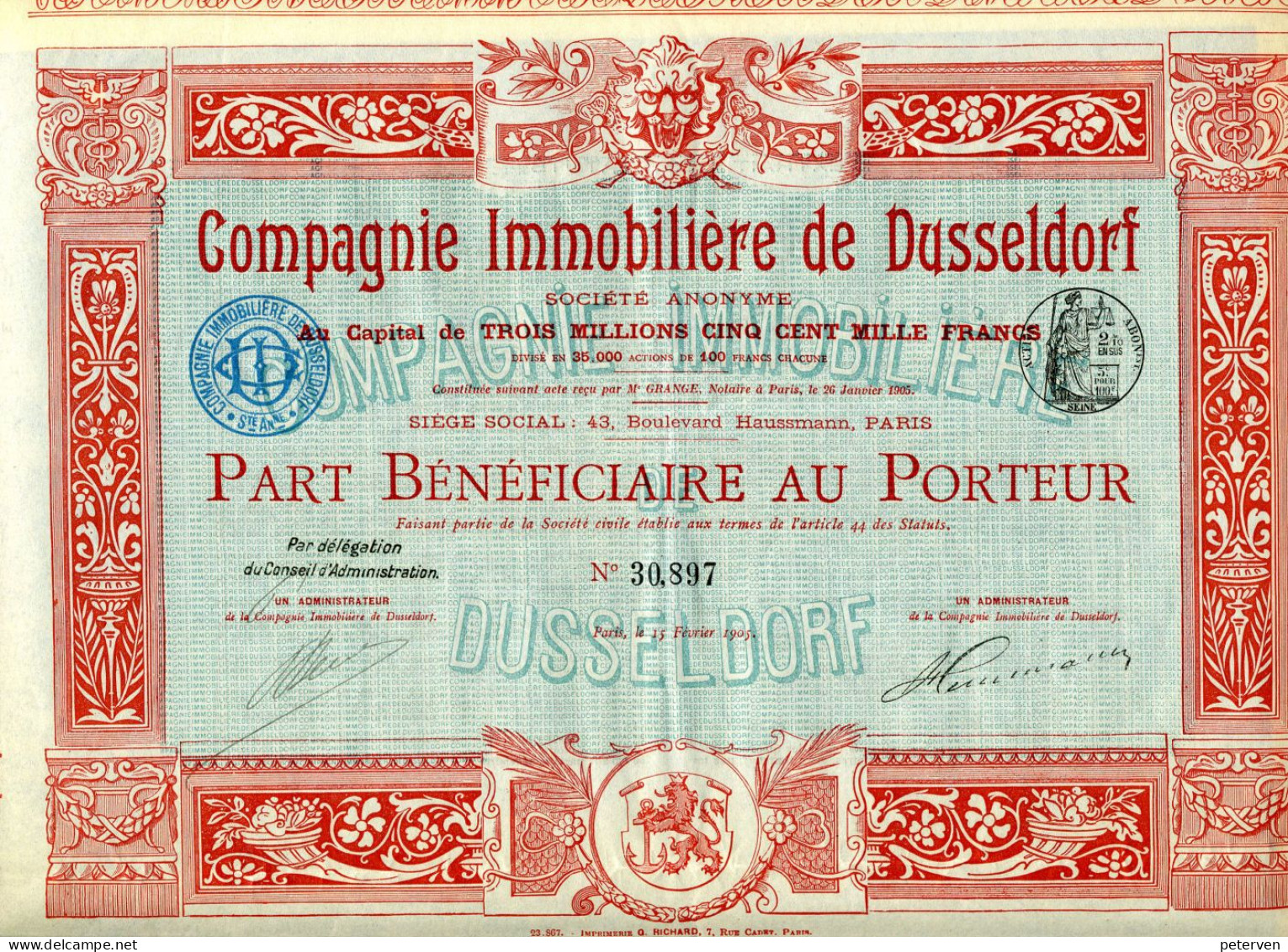 COMPAGNIE IMMOBILIÈRE De DUSSELDORF (Imp. Richard) - Bank & Insurance