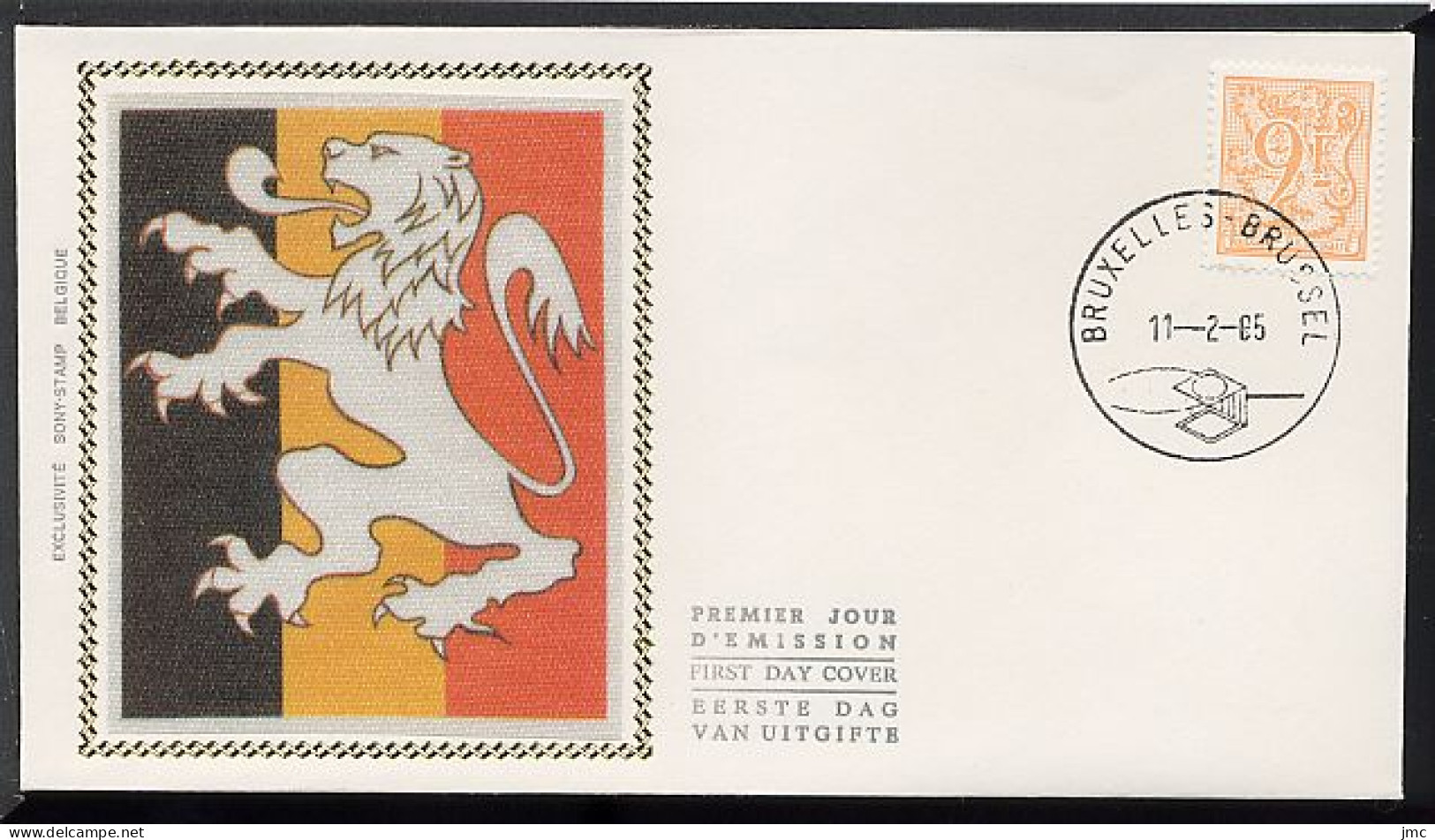 FDC SOIE / ZIJDE 2159 - 11/02/1985 - Lion Héraldique 9 F (1 Pli, Oblitération 1000 Bruxelles) - 1981-1990
