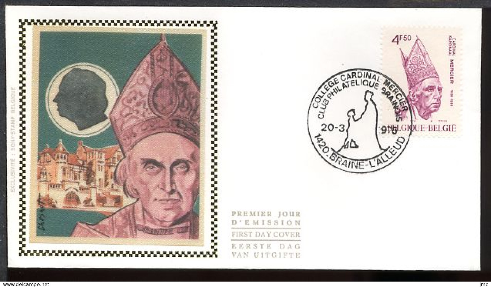 FDC SOIE / ZIJDE 1798 - 20/03/1976 - Cardinal Mercier (1 Pli, Oblitération 1420 Braine-l'Alleud) - 1971-1980