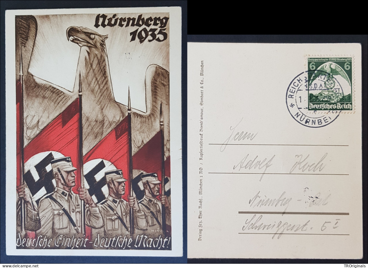 GERMANY THIRD REICH ORIGINAL POSTCARD NÜRNBERG RALLY 1935 IMPERIAL EAGLE - Guerre 1939-45