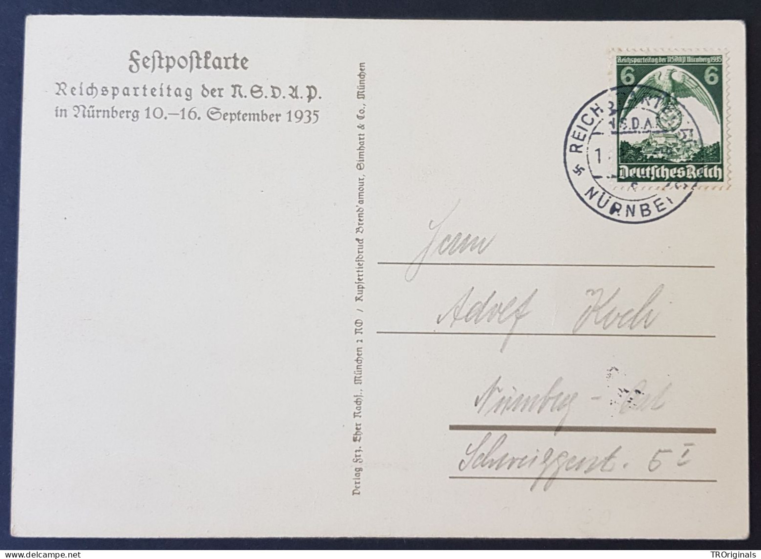 GERMANY THIRD REICH ORIGINAL POSTCARD NÜRNBERG RALLY 1935 IMPERIAL EAGLE - War 1939-45