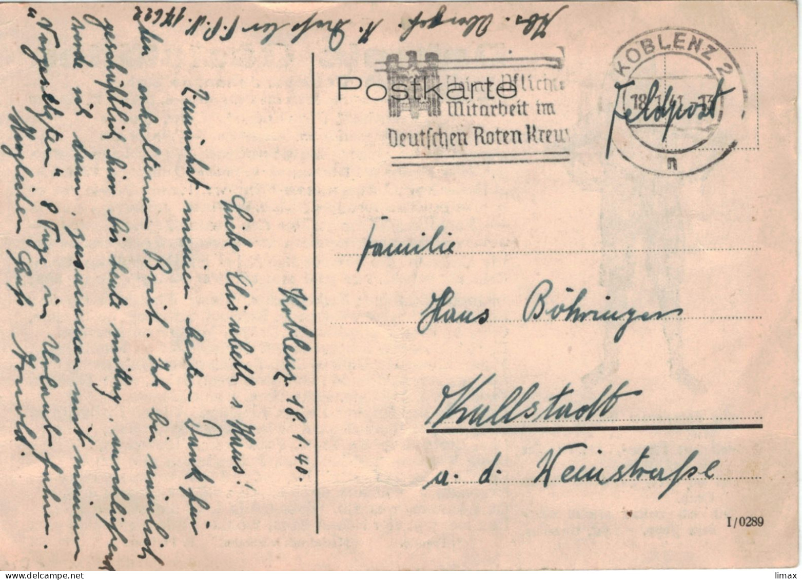 Dahm's Gaststätte - Feldpost Koblenz 1941 > Kallstadt - Mitarbeit Im Roten Kreuz - Feldpost 2e Wereldoorlog