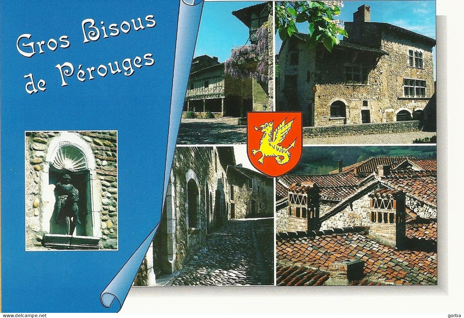 *CPM - 01 - PEROUGES - Gros Bisous De ... - Multivues De La Cité Médiévale - Blason - Pérouges