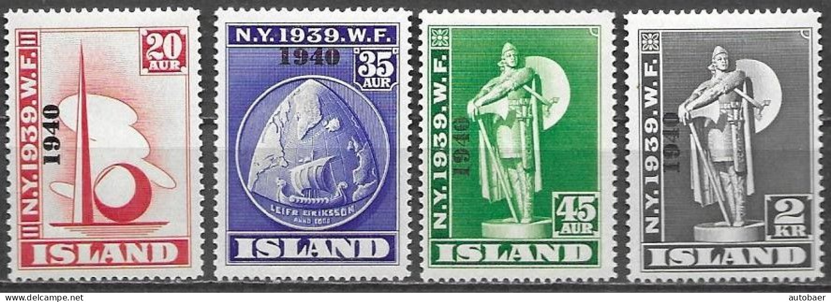 Island Iceland Islande 1940 Overprint Michel No. 218-21 Postfrisch Neuf MNH ** - Neufs