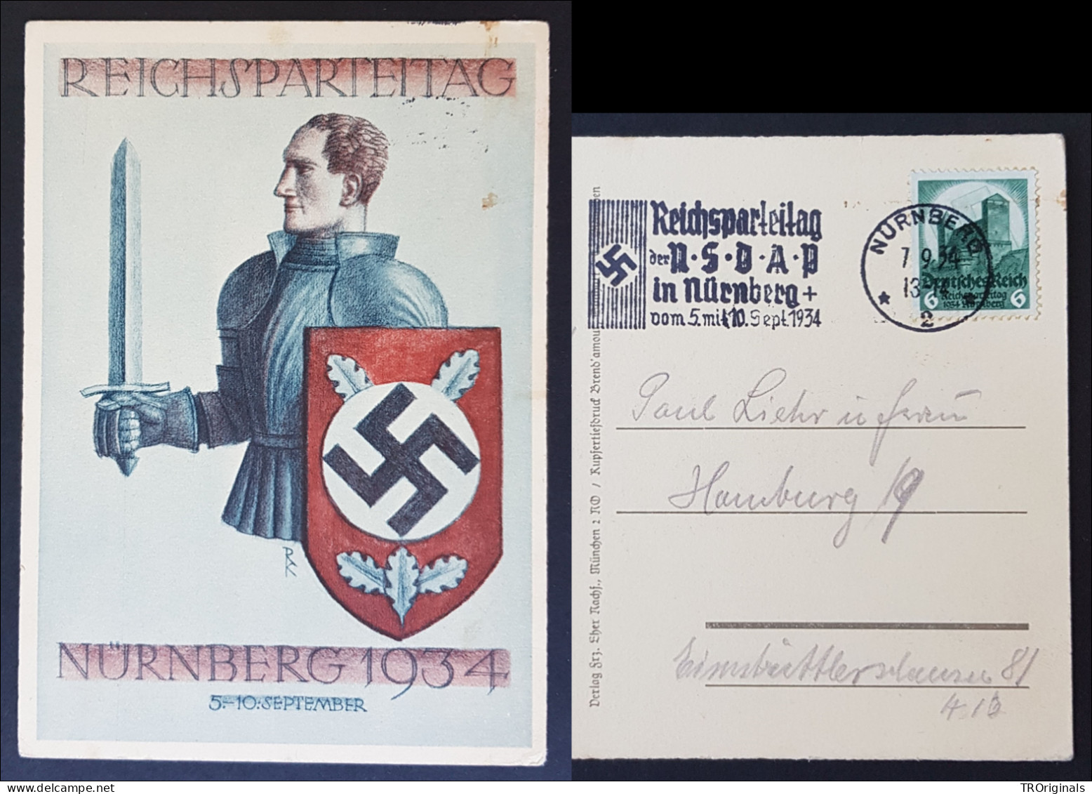 GERMANY THIRD 3rd REICH ORIGINAL POSTCARD REICHSPARTEITAG NÜRNBERG RALLY 1934 - War 1939-45