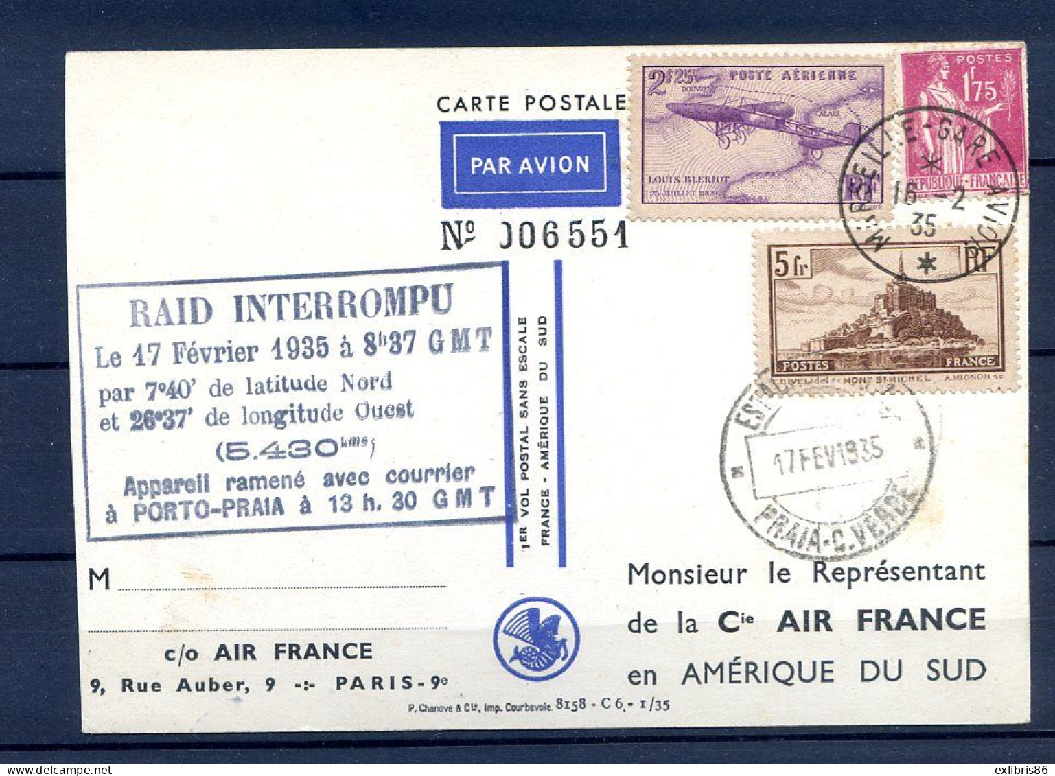 060524   LETTRE ACCIDENTEE  VOL PARIS AMERIQUE DU SUD LE 17/02/35 - Unfallpost