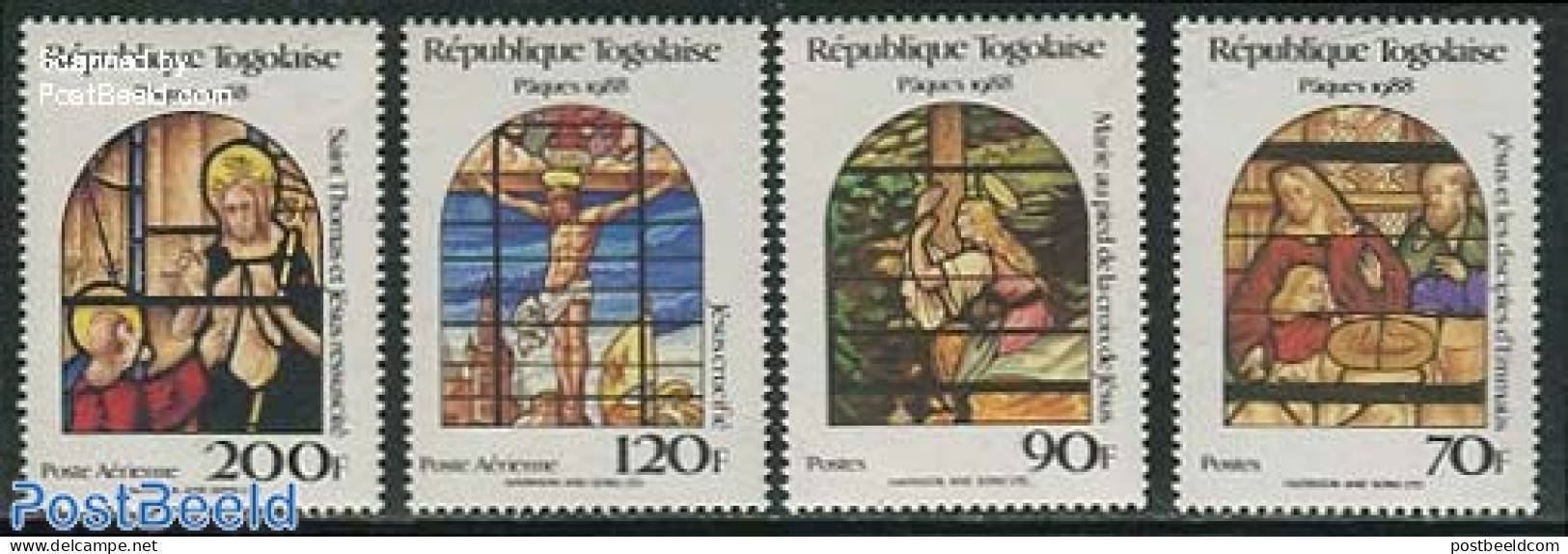Togo 1988 Easter 4v, Mint NH, Religion - Religion - Art - Stained Glass And Windows - Vetri & Vetrate