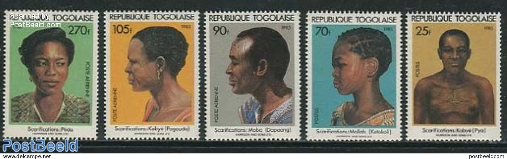 Togo 1985 Tattoos 5v, Mint NH, Various - Costumes - Costumes