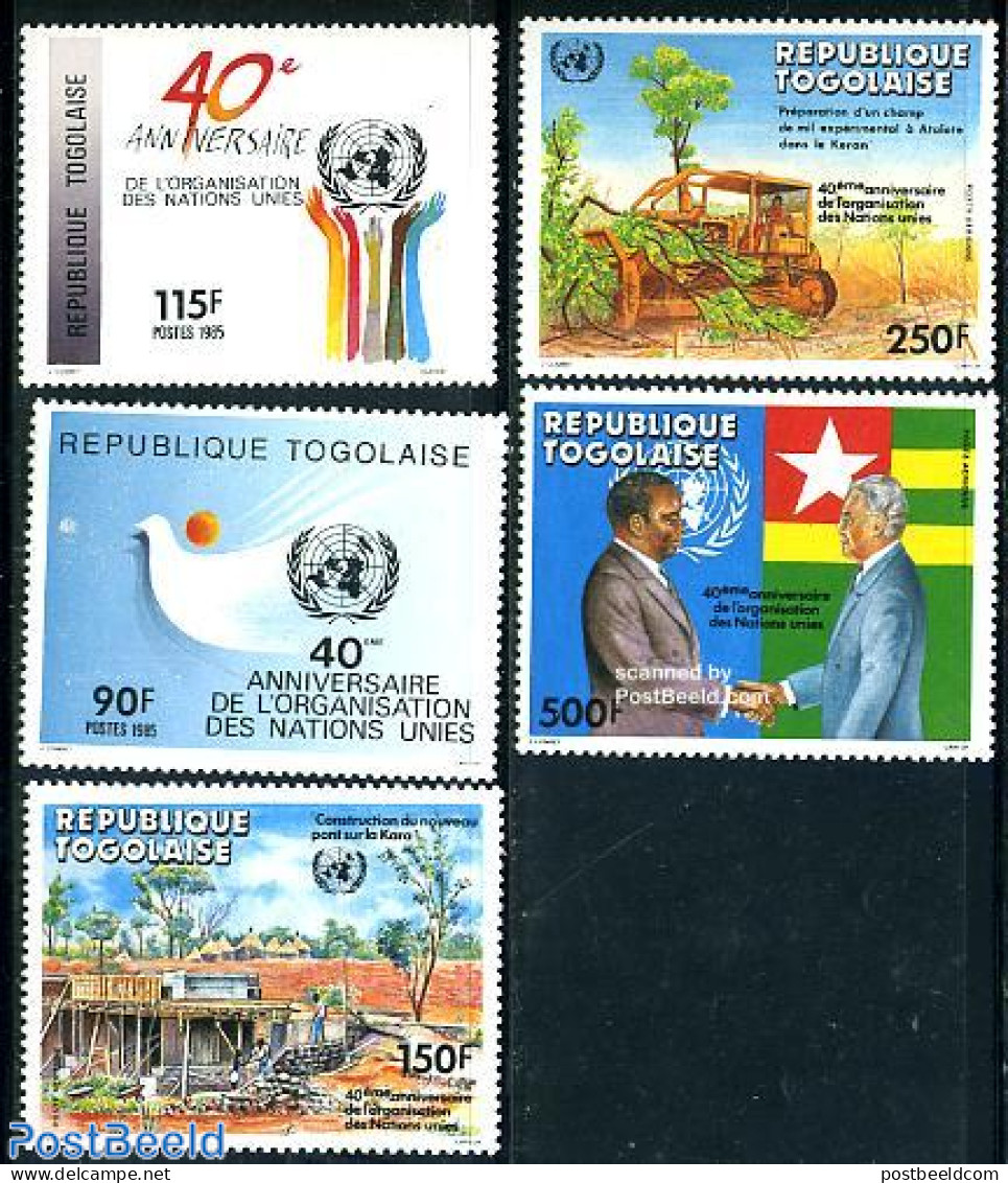 Togo 1985 40 Years UNO 5v, Mint NH, History - United Nations - Art - Bridges And Tunnels - Brücken