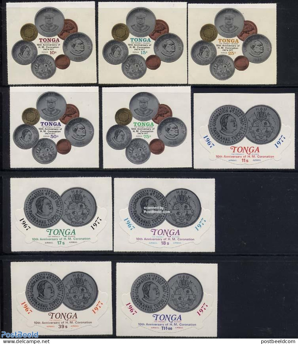 Tonga 1977 10 Years King Tupou IV 10v, Mint NH, History - Various - Kings & Queens (Royalty) - Money On Stamps - Koniklijke Families