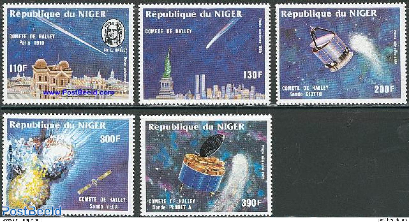Niger 1985 Halleys Comet 5v, Mint NH, Science - Transport - Astronomy - Space Exploration - Halley's Comet - Astrology