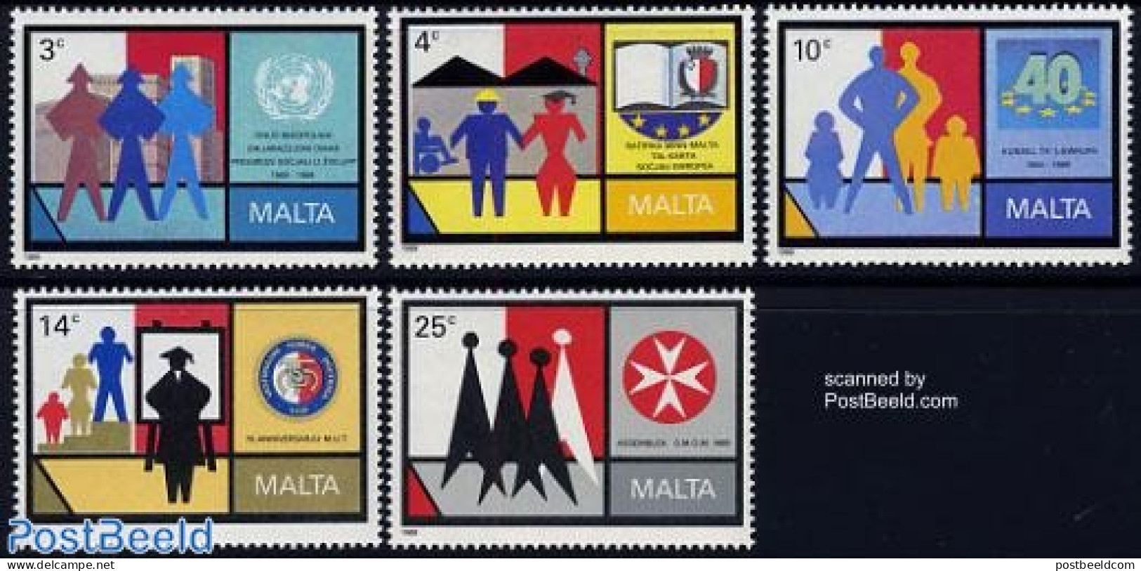 Malta 1989 Mixed Issue 5v, Mint NH, Health - History - Science - Disabled Persons - United Nations - Education - Behinderungen