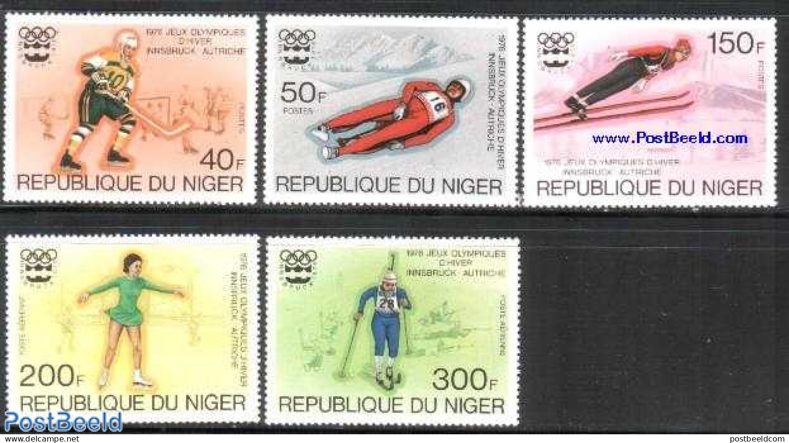 Niger 1976 Olympic Winter Games 5v, Mint NH, Sport - (Bob) Sleigh Sports - Ice Hockey - Olympic Winter Games - Skiing - Inverno
