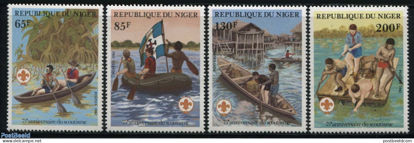 Niger 1982 75 Years Scouting 4v, Mint NH, Sport - Transport - Scouting - Ships And Boats - Schiffe