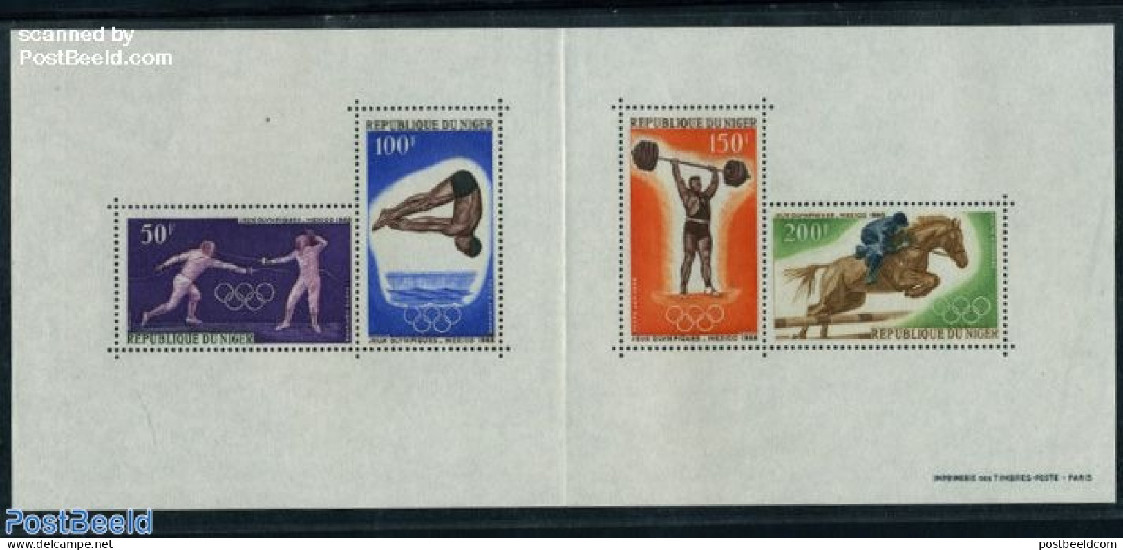 Niger 1968 Olympic Games Mexico S/s, Mint NH, Nature - Sport - Horses - Fencing - Olympic Games - Swimming - Scherma
