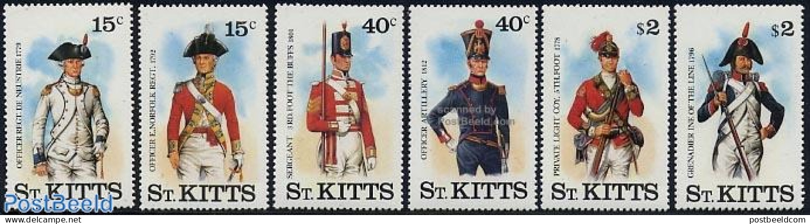 Saint Kitts/Nevis 1987 Military Uniforms 6v, Mint NH, Various - Uniforms - Costumes