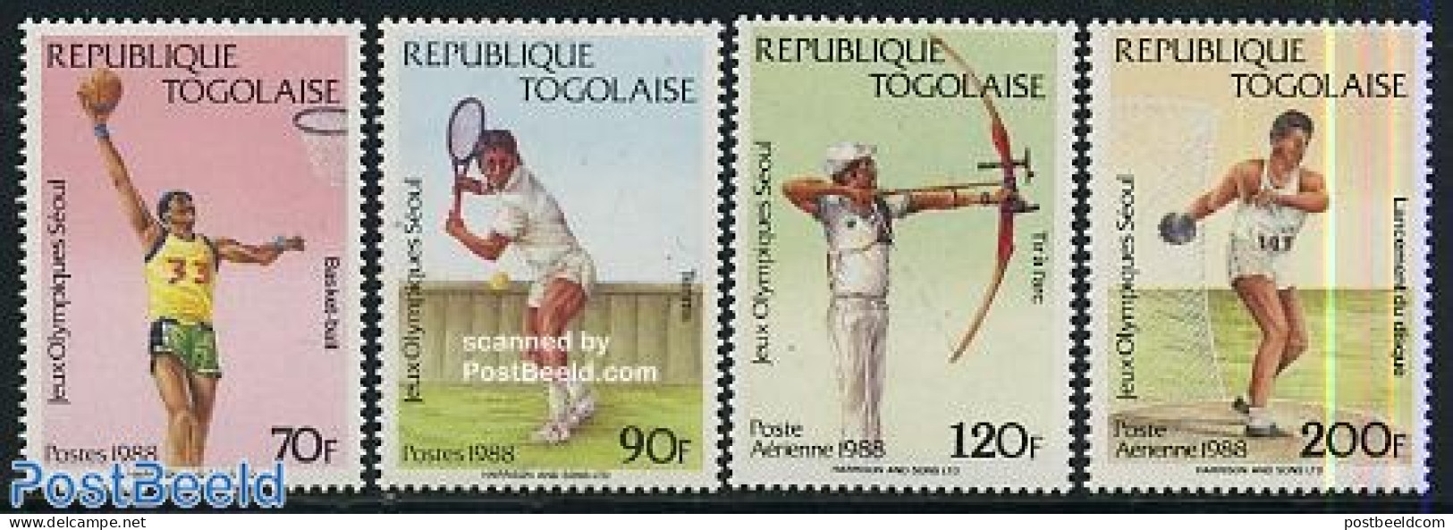 Togo 1988 Olympic Games 4v, Mint NH, Sport - Athletics - Basketball - Olympic Games - Shooting Sports - Tennis - Atletiek
