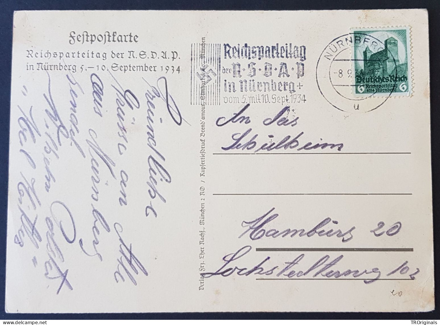 GERMANY THIRD 3rd REICH ORIGINAL POSTCARD REICHSPARTEITAG NÜRNBERG RALLY 1934 - Guerre 1939-45