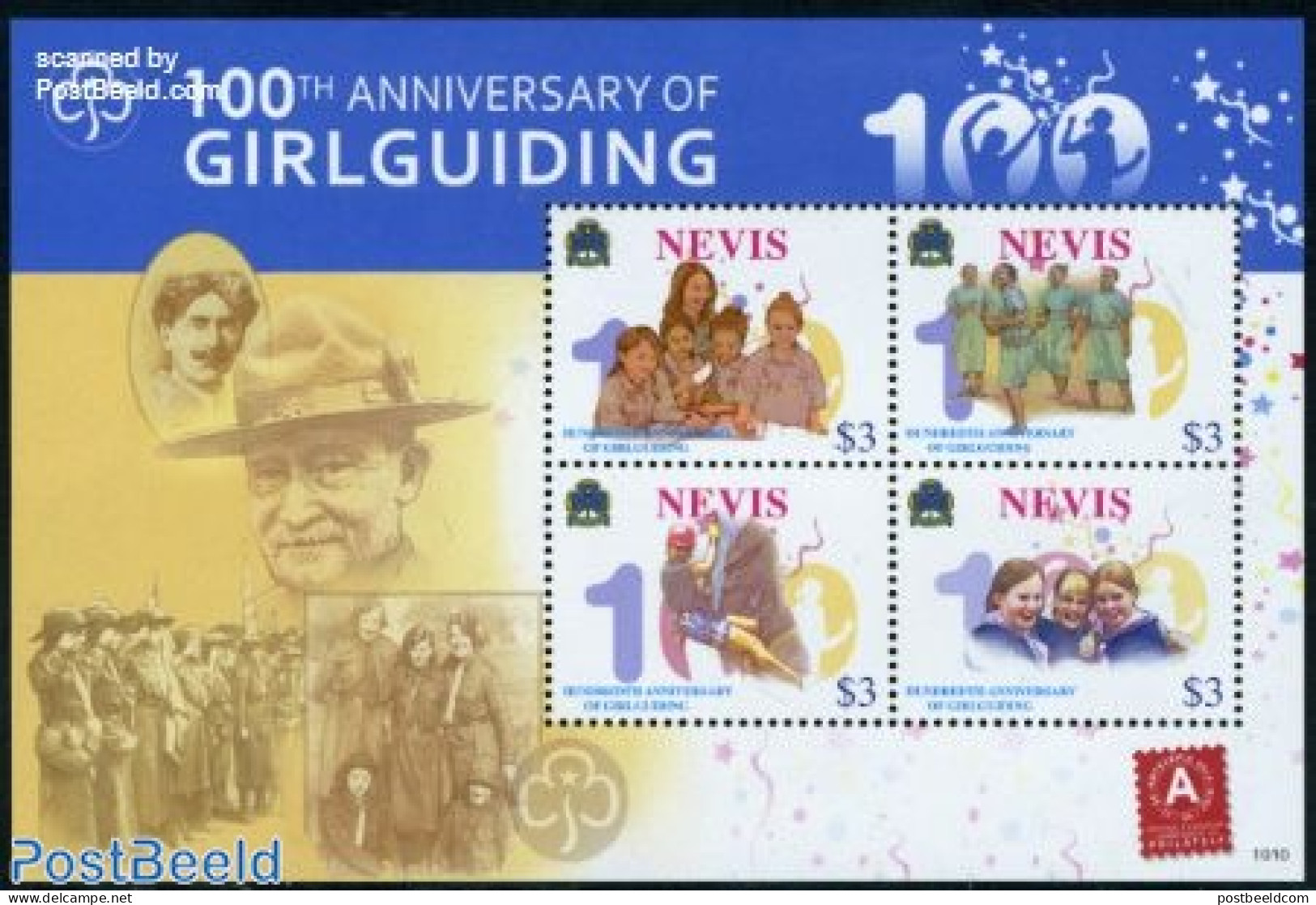 Nevis 2010 100th Ann. Of Girlguiding 4v M/s, Mint NH, Sport - Mountains & Mountain Climbing - Scouting - Arrampicata