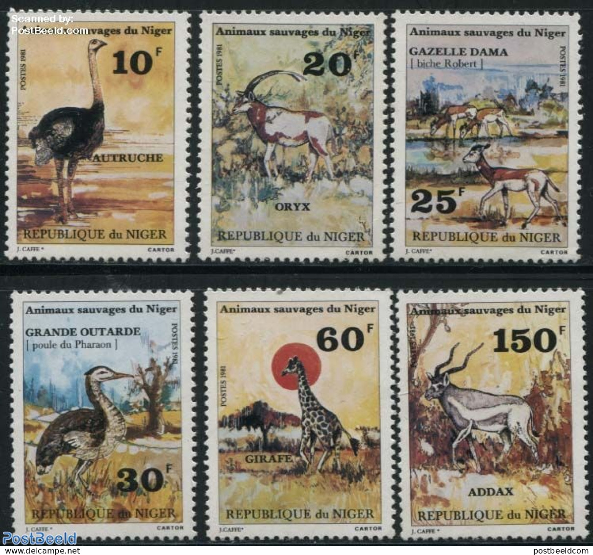 Niger 1981 Animals 6v, Mint NH, Nature - Animals (others & Mixed) - Birds - Giraffe - Niger (1960-...)