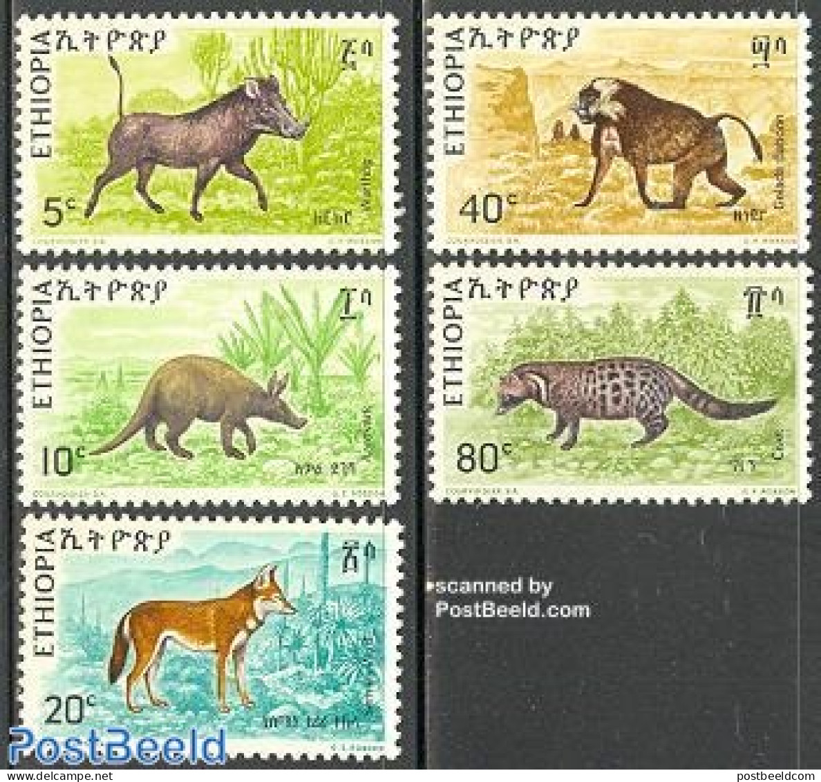 Ethiopia 1975 Mammals 5v, Mint NH, Nature - Animals (others & Mixed) - Cat Family - Monkeys - Ethiopia