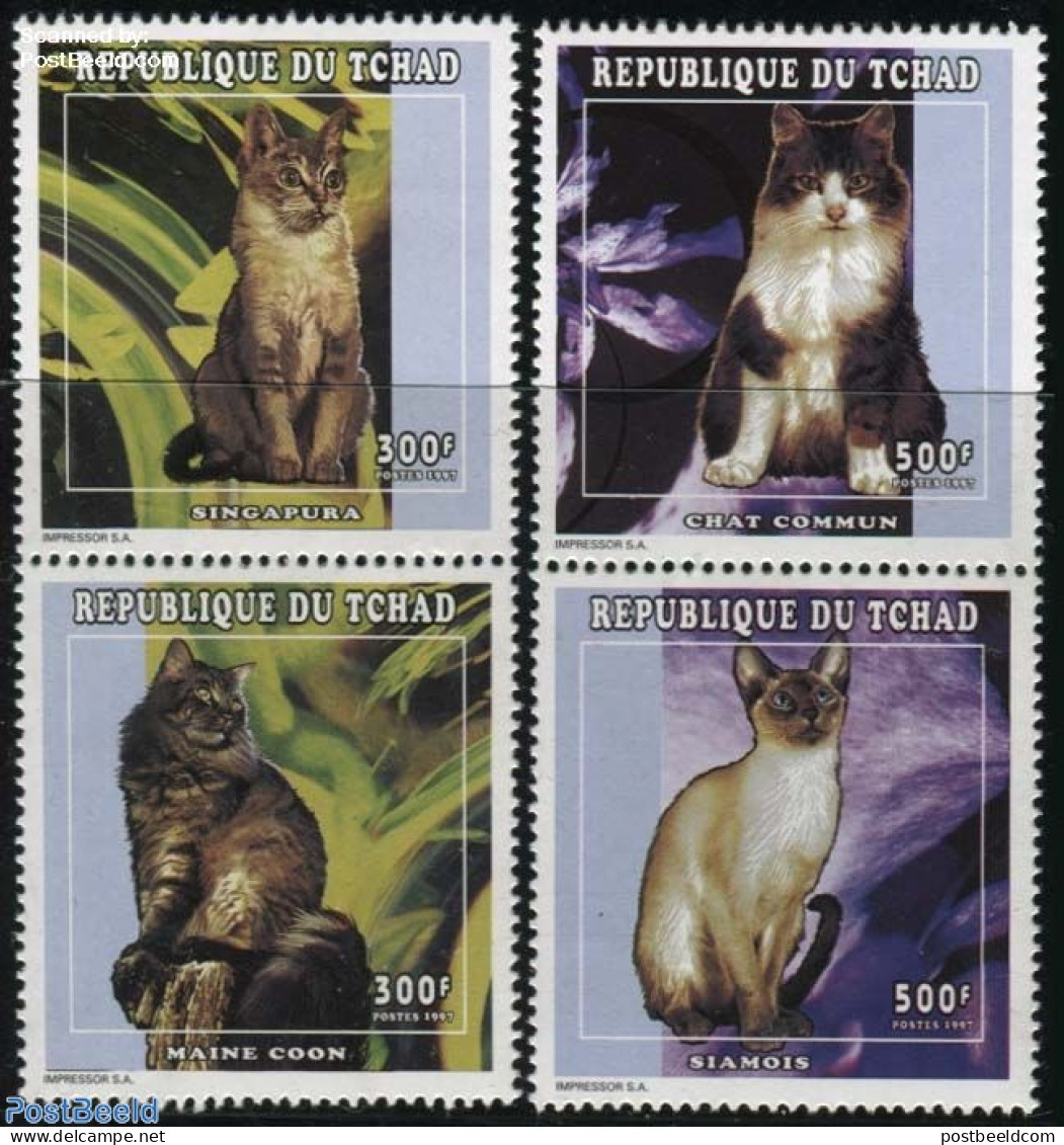 Chad 1998 Cats 4v (2x [:]), Mint NH, Nature - Cats - Sonstige & Ohne Zuordnung
